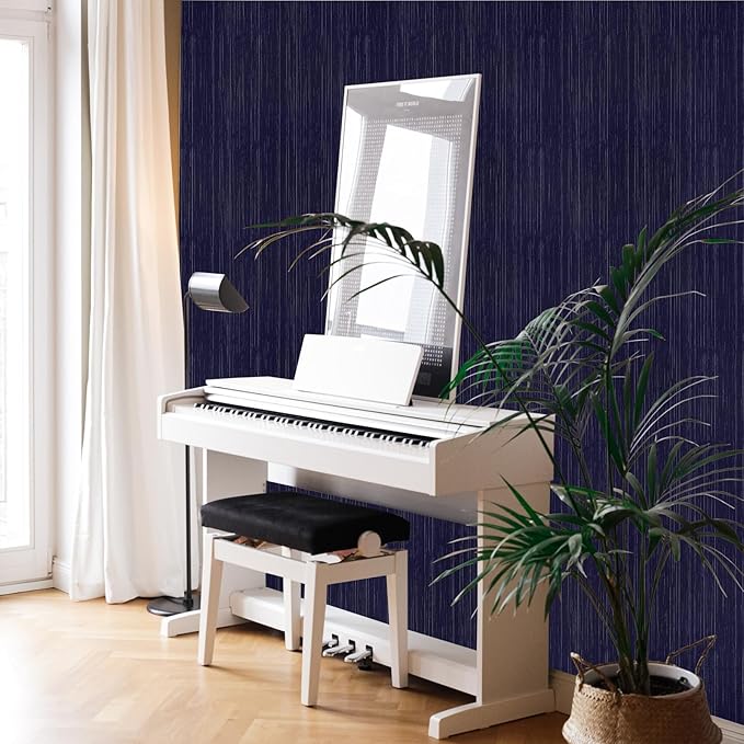 Navy Blue Grasscloth Peel and Stick Wallpaper Texture Contact Paper 23.6"x480" - Image 5