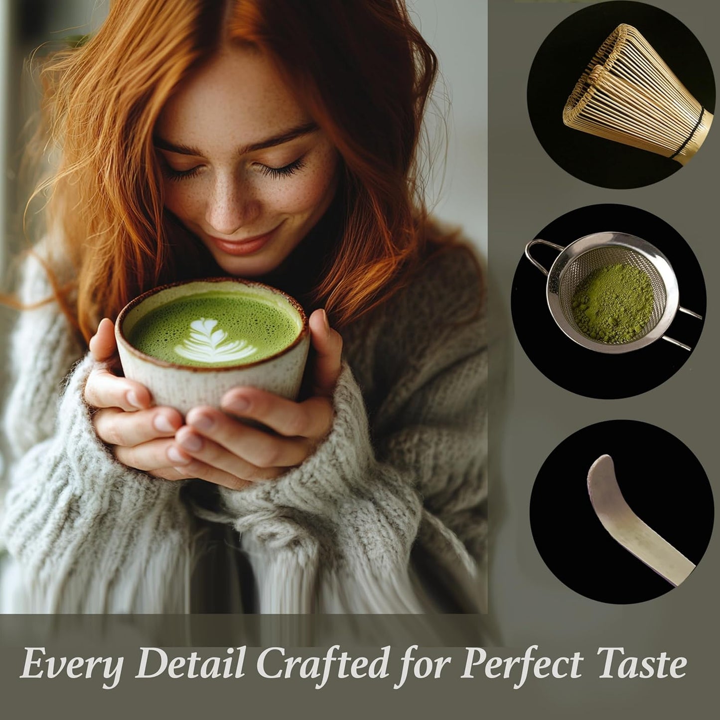 Matcha Whisk Set – 7 Pcs Japanese Matcha Kit, Bowl (Chawan) with Spout, Bamboo Whisk (Chasen) & Holder, Scoop (Chashaku), Sifter, Tea Towel – Perfect for Matcha Lovers & Tea Ceremony (White)
