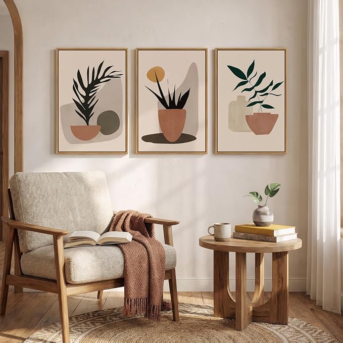 Framed Boho Botanical Canvas Wall Art Prints, Elegant Boho Plant Pictures - Image 6