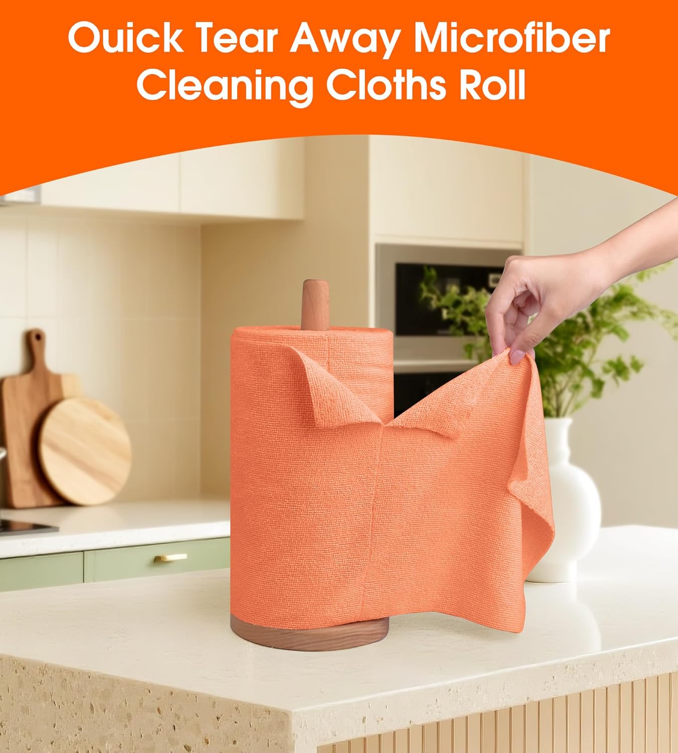 Roll of Microfiber Cleaning Cloth –100 Pack, Tear Away Microfiber Towels, Reusable, Washable, Scratch-Free, Cleaning Supplies,Kitchen Towels for Car, Home, Kitchen, Dishes(Honey Orange)