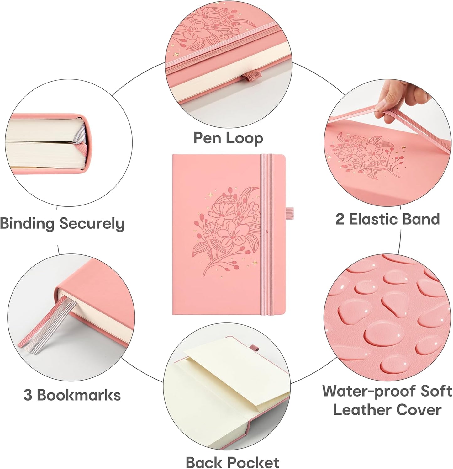 &And Per Se Lined Journal Notebook for Women&Men with Pattern, 365 Pages, 5.7'' x 8'' 100GSM Thick Paper, A5 Journals for Writing(Blush)