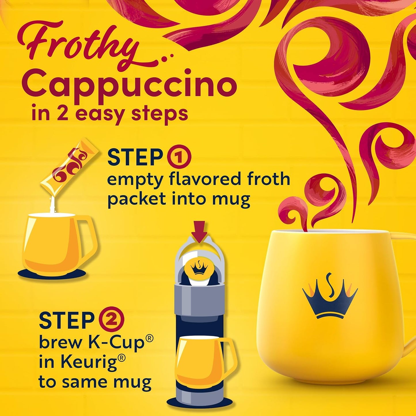 Gevalia Frothy 2-Step Artificially Flavored Cappuccino Espresso Style K‐Cup Coffee Pods & Froth Packets Kit, 6 ct. Box