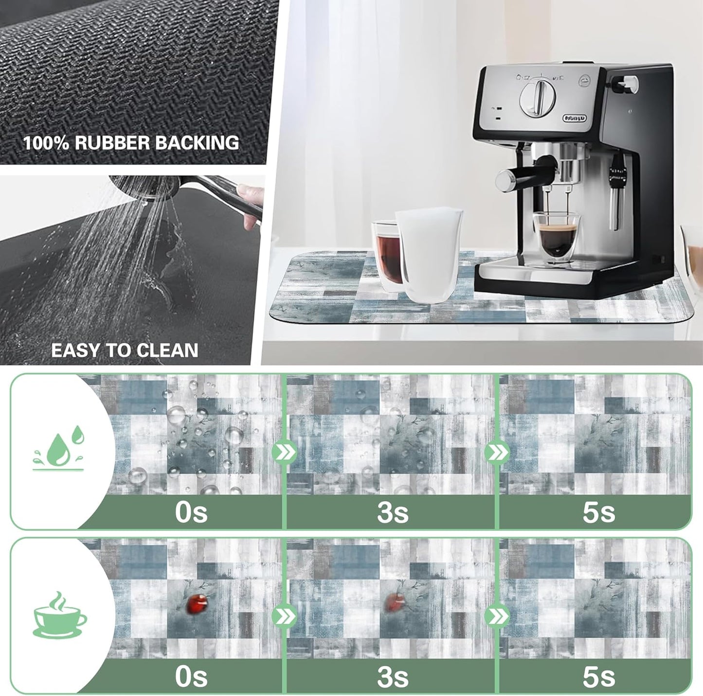 Dish Drying Mat Blue Grey Abstract Art Dish Drying Pad,16"X24" Bsorbent Coffee Mat for Sink Dishes or Under Rack Kitchen Counter Accessories Absorbent Hide Stain Rubber Backed Drying Mat