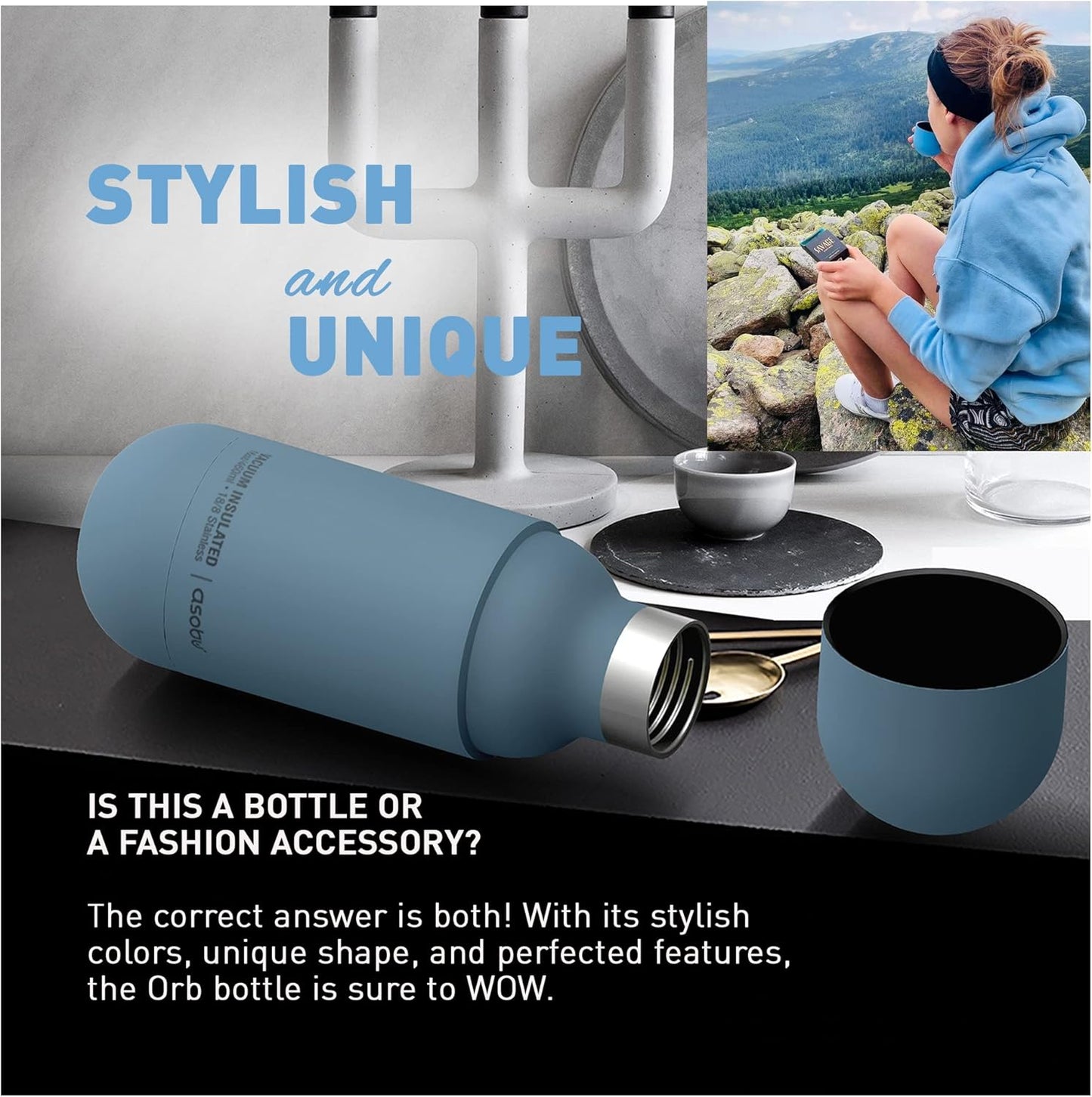 asobu Orb Stainless Steel Double Wall Insulated Travel Water Bottle – Lid Doubles as a Cup 14 Ounce (Blue)…