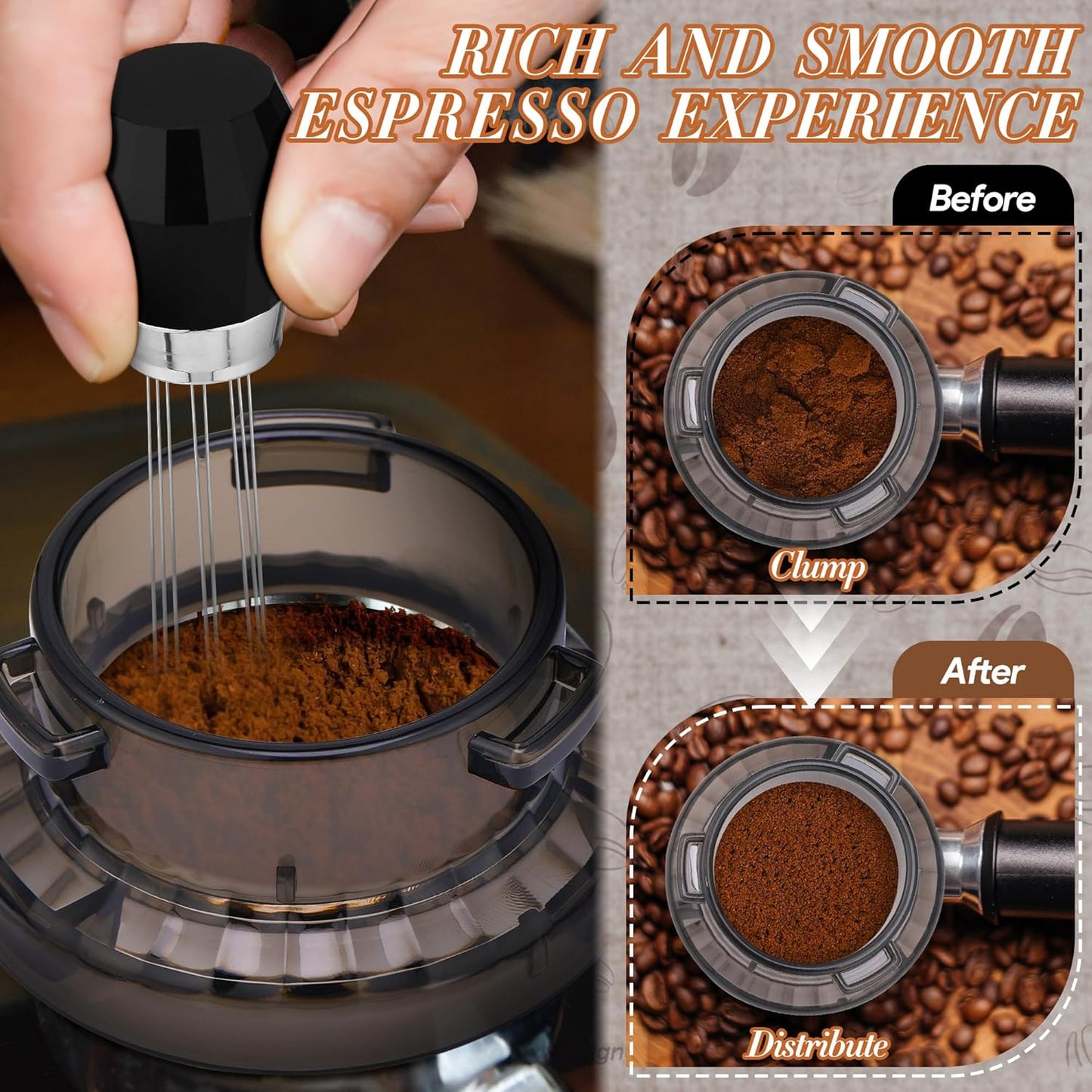 Feekoon Espresso Accessories Kit, WDT Espresso Distribution Tool, 54mm Dosing Funnel Compatible with Breville Barista and Bambino Machine, Coffee Stirrer Tool with 8 Needles and 4 Replacement Needles