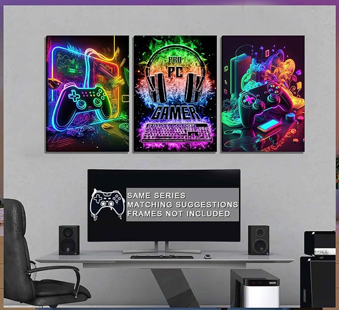 PPV 3Pcs Cool Gaming Wall Art Retro Video Gamer watercolor Posters Pictures - Image 5