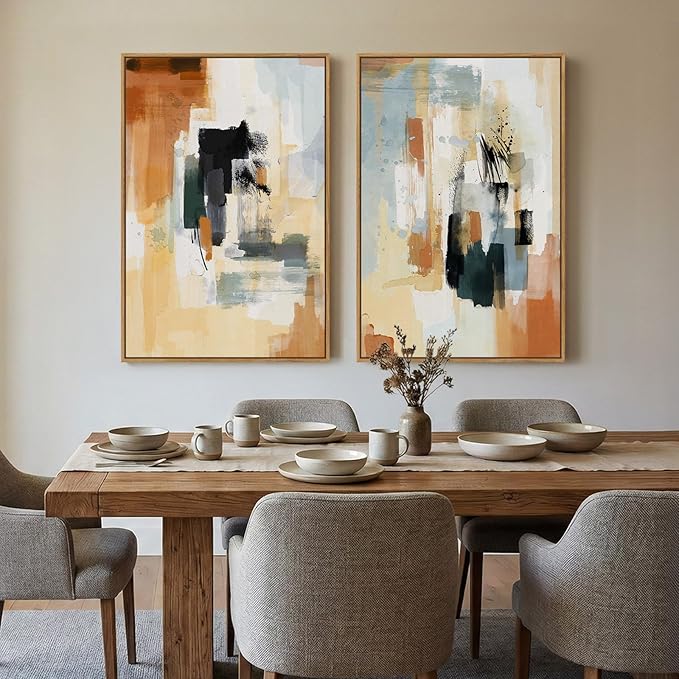 Large Framed Neutral Abstract Wall Art, Minimalist Colorful Pictures - Image 8