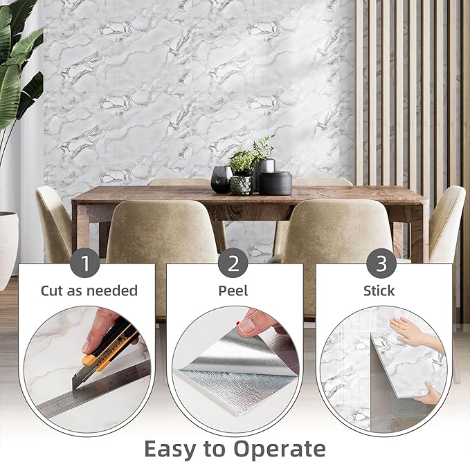 Vieshful 20pcs Peel and Stick Backsplash Tile，12"x12" Self Adhesive Marble Tile - Image 5