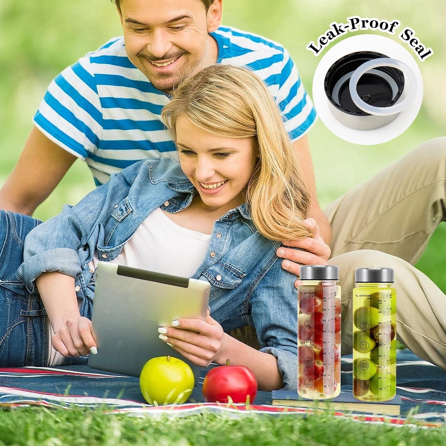 6 Pack Juice Bottles with Caps - Wide Mouth Resuable Clear Plastic Water Bottles for Juicing,Smoothie,Protein, Beverage,Storage Containers,BPA Free,Leakproof Stainless Steel Lid(16 Ounces)