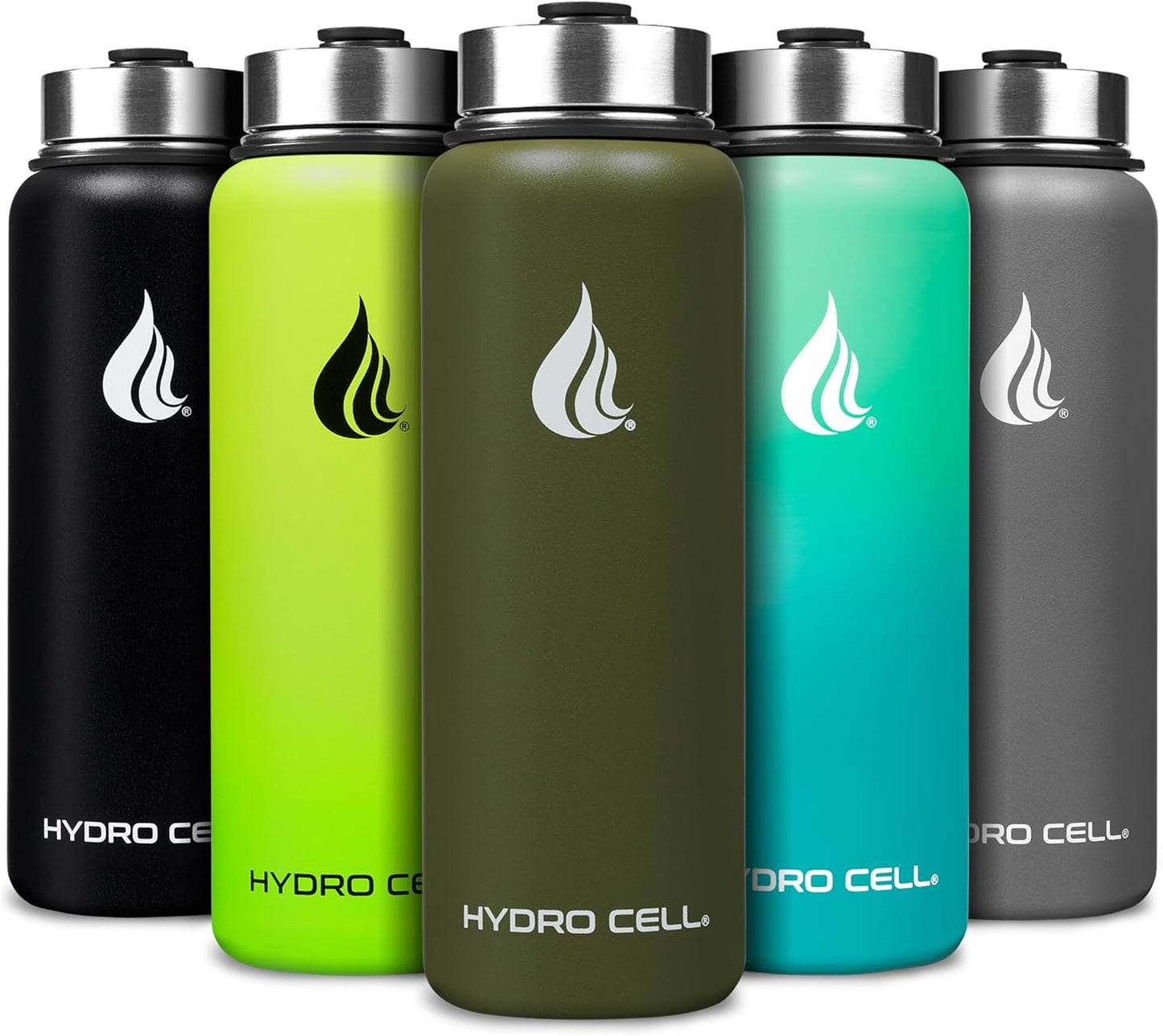 HYDRO CELL Stainless Steel Insulated Water Bottle with Straw - For Cold & Hot Drinks - Metal Vacuum Flask with Screw Cap and Modern Leakproof Sport Thermos for Adults (Army 40oz)