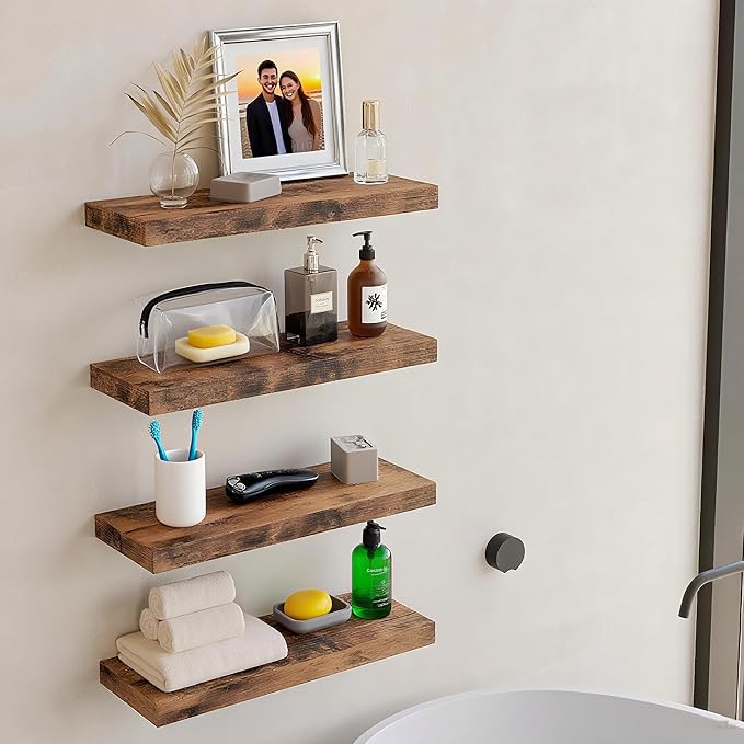 Vervida® 3 Pack Rustic Brown Floating Shelves, Holds Up to 38 Lbs, - Image 2