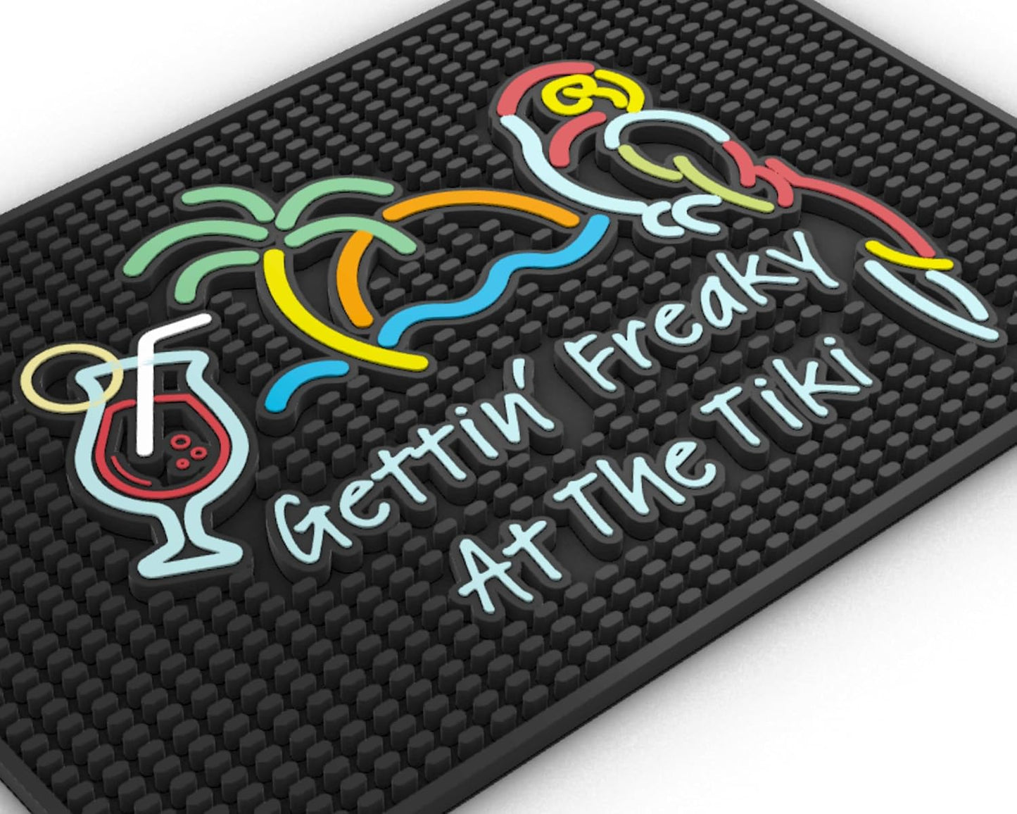 Tiki Bar Mats for Countertop - Perfect Bar Sign Gettin Freaky at The Tiki 18x12 in - Kitchen Counter Decor Tiki Bar Accessories, Tiki Bar for Outside Patio Rubber Bar Mats, Luau Mats for Bartending