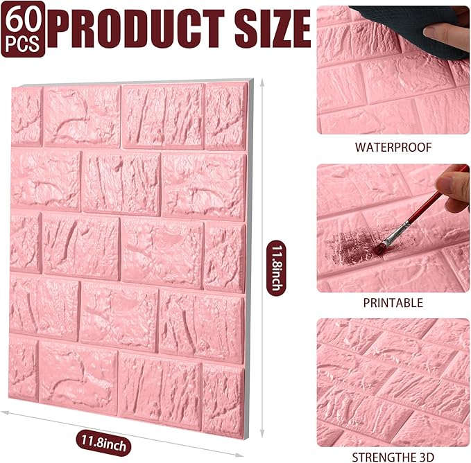 Colarr 60 Pcs 58 Sq ft 3D Wall Panels Peel and Stick Faux Foam 3D Brick - Image 2