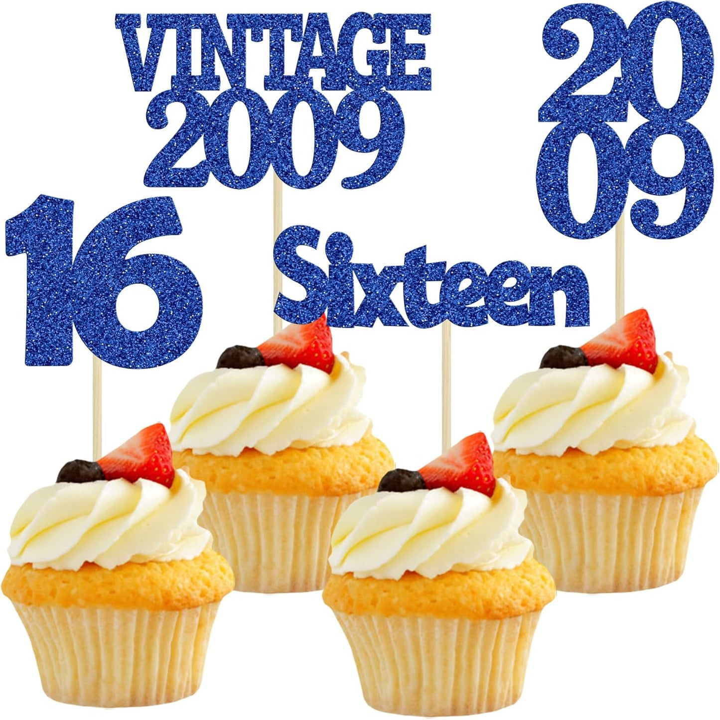 Gyufise 24pc 16th Birthday Cupcake Toppers - Deep Blue
