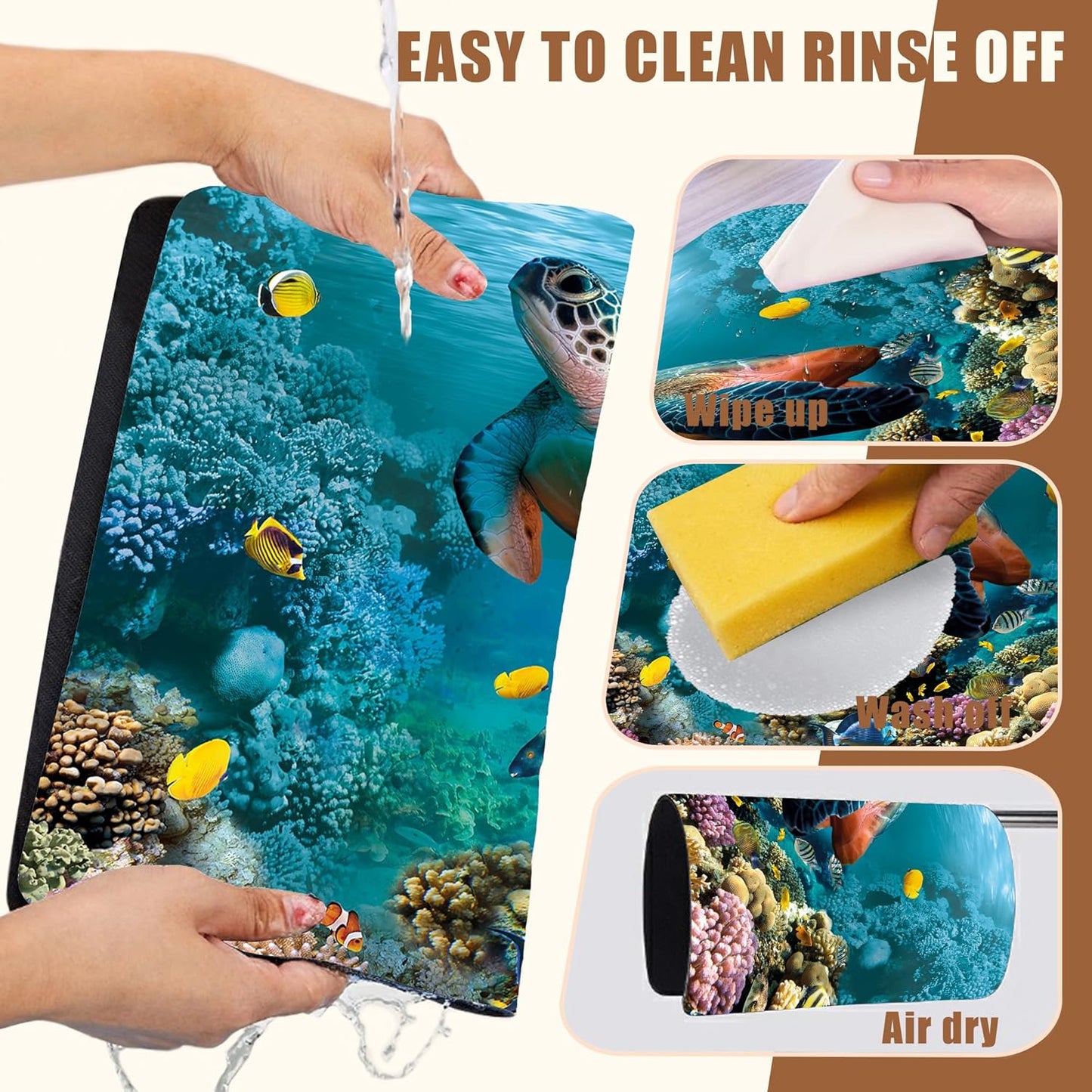 Sea Turtle Coffee Mat Absorbent Dish Drying Mat for Kitchen Counter Hide Stain Rubber Backed Coffee Bar Accessories Fit Under Espresso Machine Dish Rack, 15.7 x 23.6 Inch