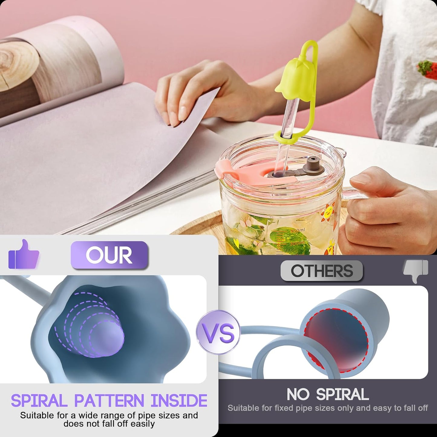 9Pcs Silicone Straw Covers for Stanley Yeti Tumbler Cup, Reusable Drinking Straw Cap Easy to Clean, Dust-Proof Flower Straw Topper Compatible for 6-10m/0.23-0.4inch Straws (Multi color B)