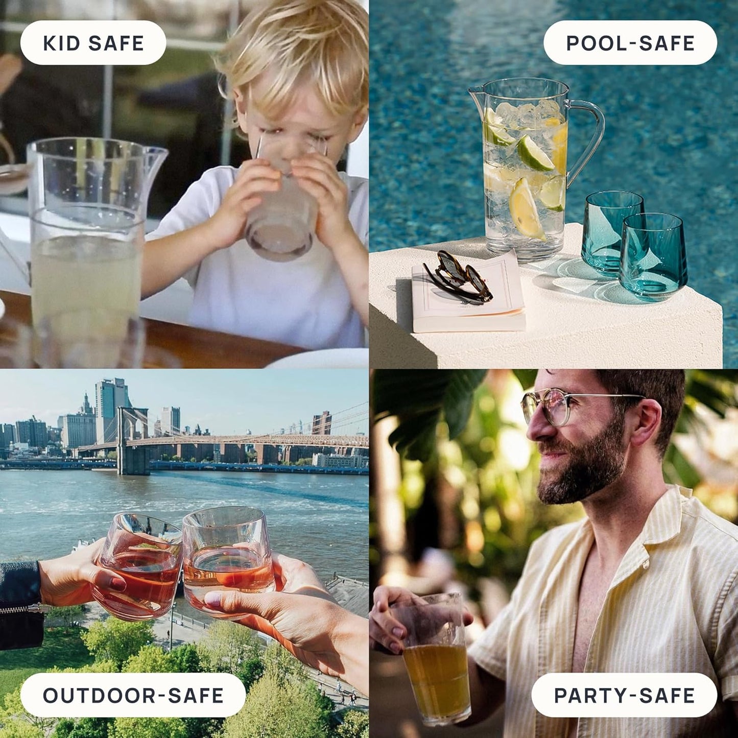 Drinique Unbreakable Stemless Wine Glasses (Set of 4) 12oz Tritan Plastic Stemless Glassware for Indoor or Outdoor Use - Black