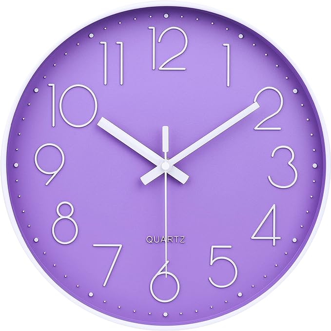 jomparis Purple Wall Clock 12 Inches Silent Quartz Wall Clock Lavender Decor by JOMPARIS