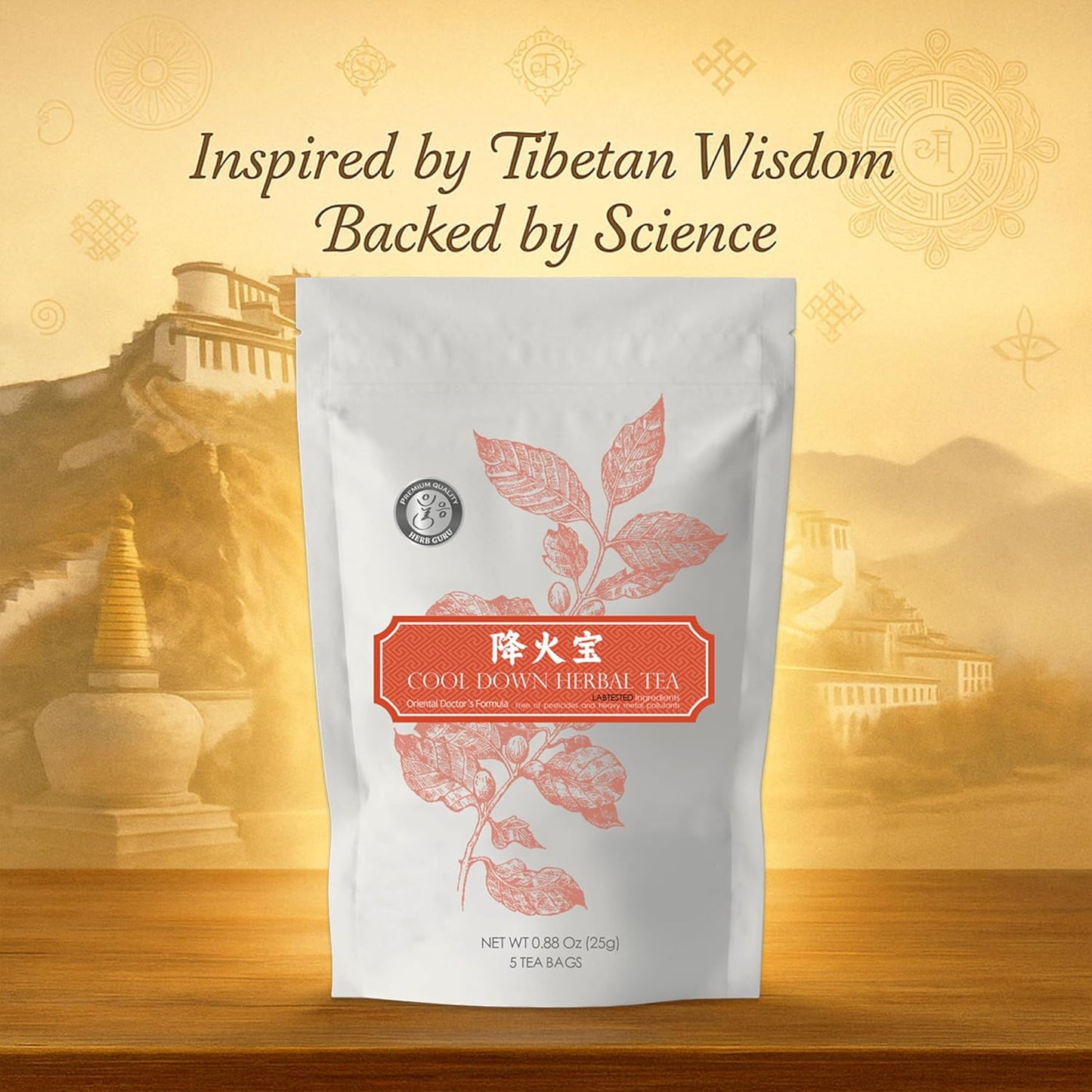 Herb Guru Cool Down Herbal Tea Bags – Herbal Heat Relief, Supports Inflammatory Response & Mood Balance with Isatis, Chrysanthemum, Honeysuckle & Licorice Root – Caffeine Free Tea, 0.88 Ounces