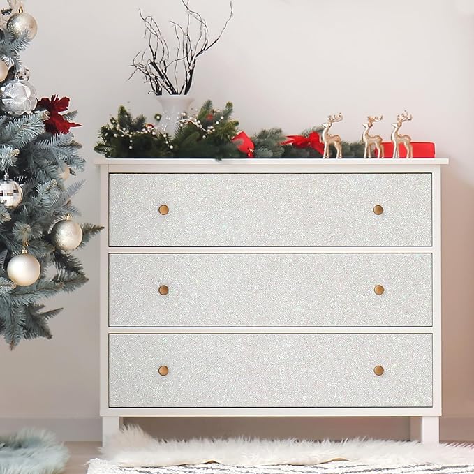 CHIHUT Iridescent Off White Glitter Peel and Stick Wallpaper Sparkle Self - Image 3