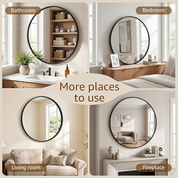DUMOS 30 Inch Round Wall Mirror, Bathroom Mirror - Image 5