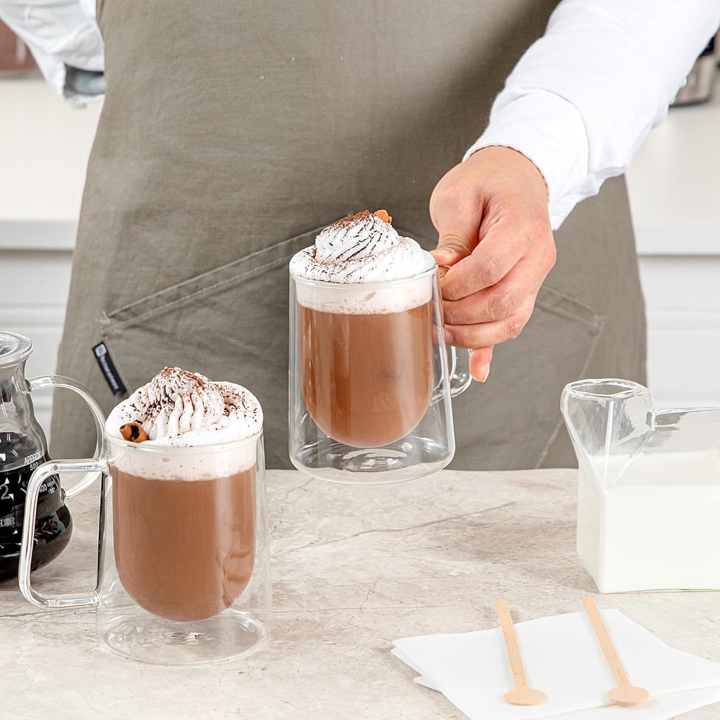 Restaurantware-Forma Professional 10.2 Ounce Double Wall Coffee Mugs, 12 Insulated Coffee Mugs With Handle - Dishwashable, Reusable, Clear Glass Beverage Cups, Freezable, For Hot Or Cold Beverages