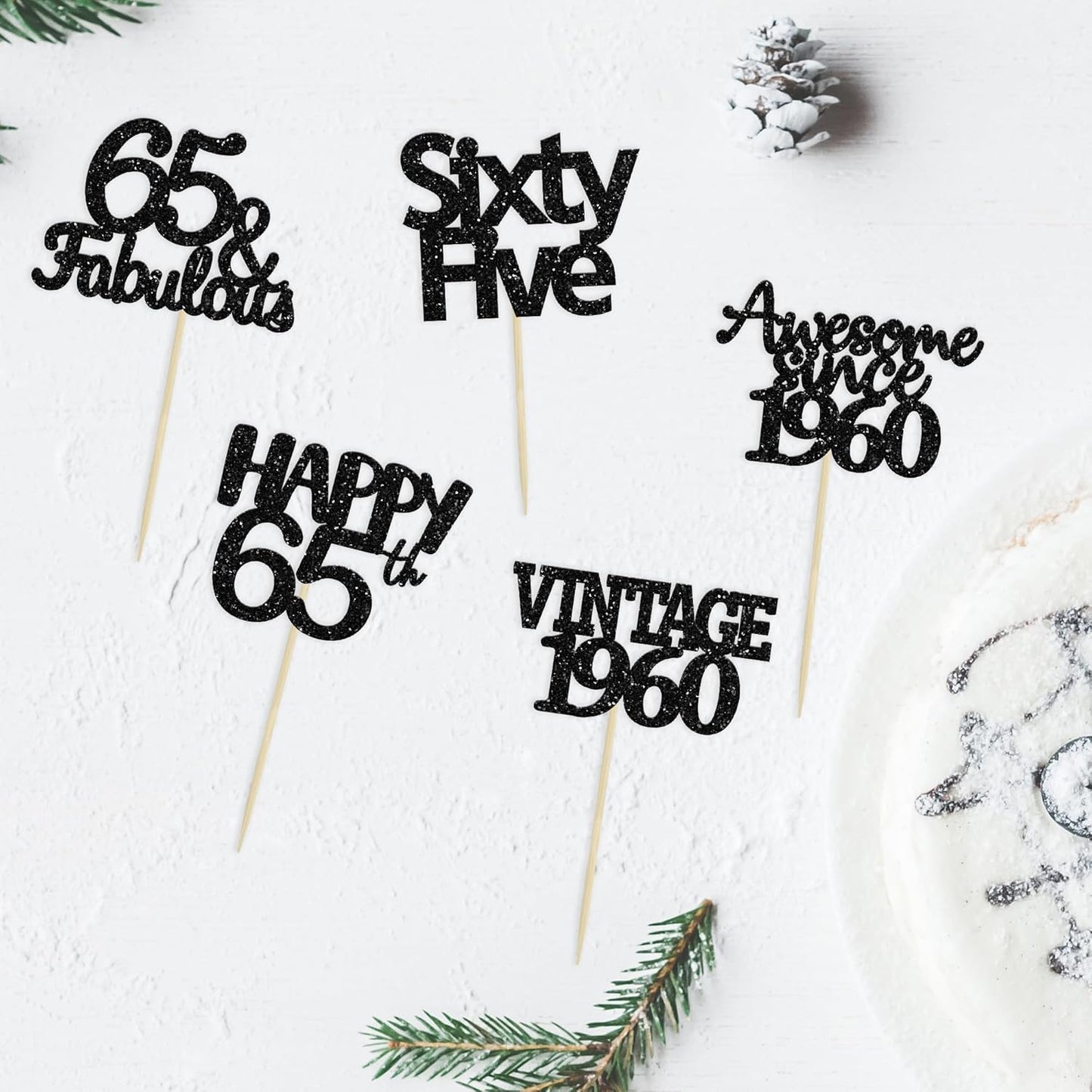 Gyufise 30 Pack Gold Glitter 65th Birthday Cupcake Toppers Vintage 1960 Cake Toppers Hello 65 Cake Topper Sixty Five 65 & Fabulous Cupcake Picks 65th Birthday Cake Decorations Supplies