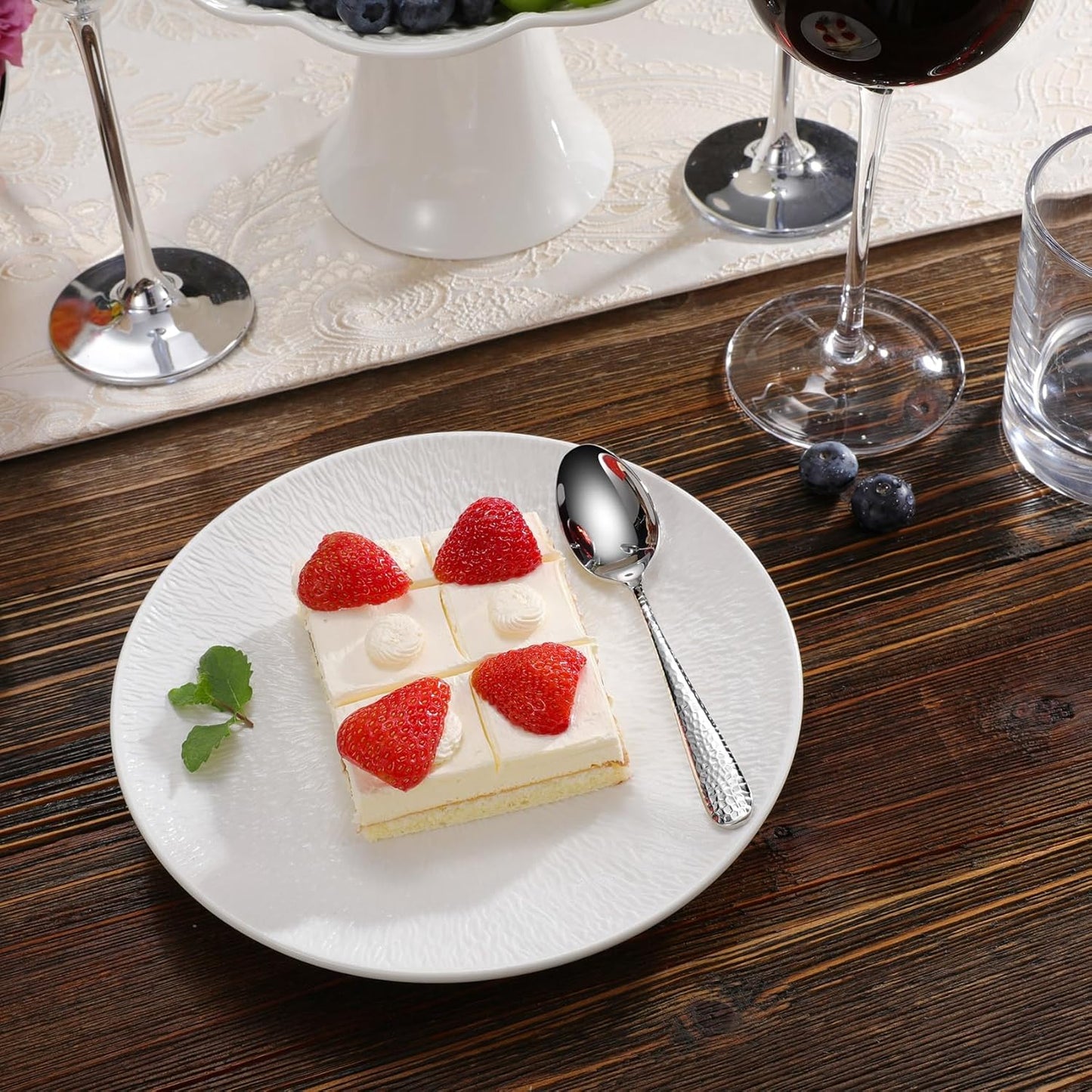 KEAWELL Premium Louise Hammered Demitasse Espresso Spoons: 6-Piece/12-Piece Set, 18/10 Stainless Steel, Mini Coffee Spoons, Small Spoon Set, Brightly-Mirror polished, Dishwasher Safe (6, 5.6 inches)