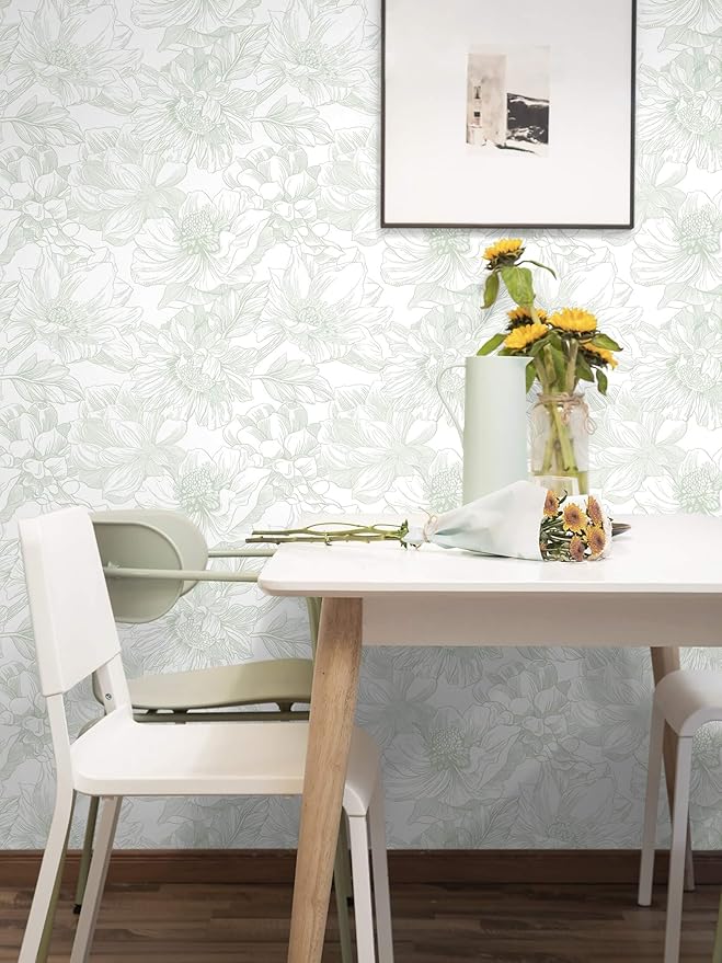 Ismoon Large Floral Peel and Stick Wallpaper Boho White and Green Contact Paper - Image 6