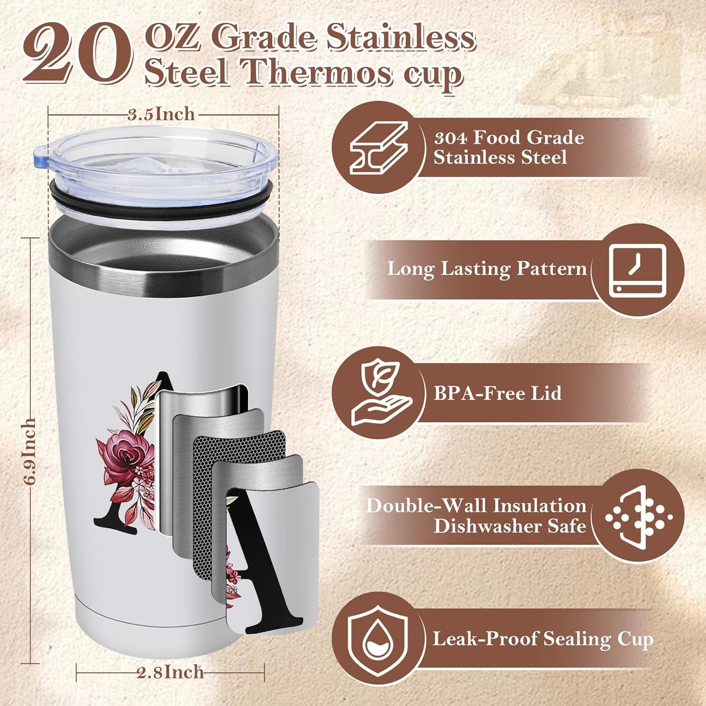 20 Oz Insulated Coffee Cup with Lid Car Tumbler Travel Mug for Women Ideal Birthday Wedding Christmas Cute Personalized Unique Gift Valentines Special Romantic Present Day Husband's Wife