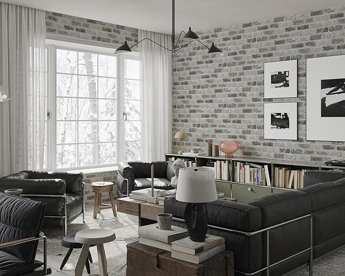 Guvana 17.3"×472.4" Brick Peel and Stick Wallpaper Brown/Grey Contact Paper - Image 5
