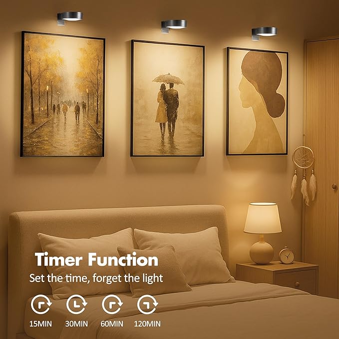 3Pcs Picture Lights for Wall Battery Operated, Magnetic Led Painting Light - Image 7