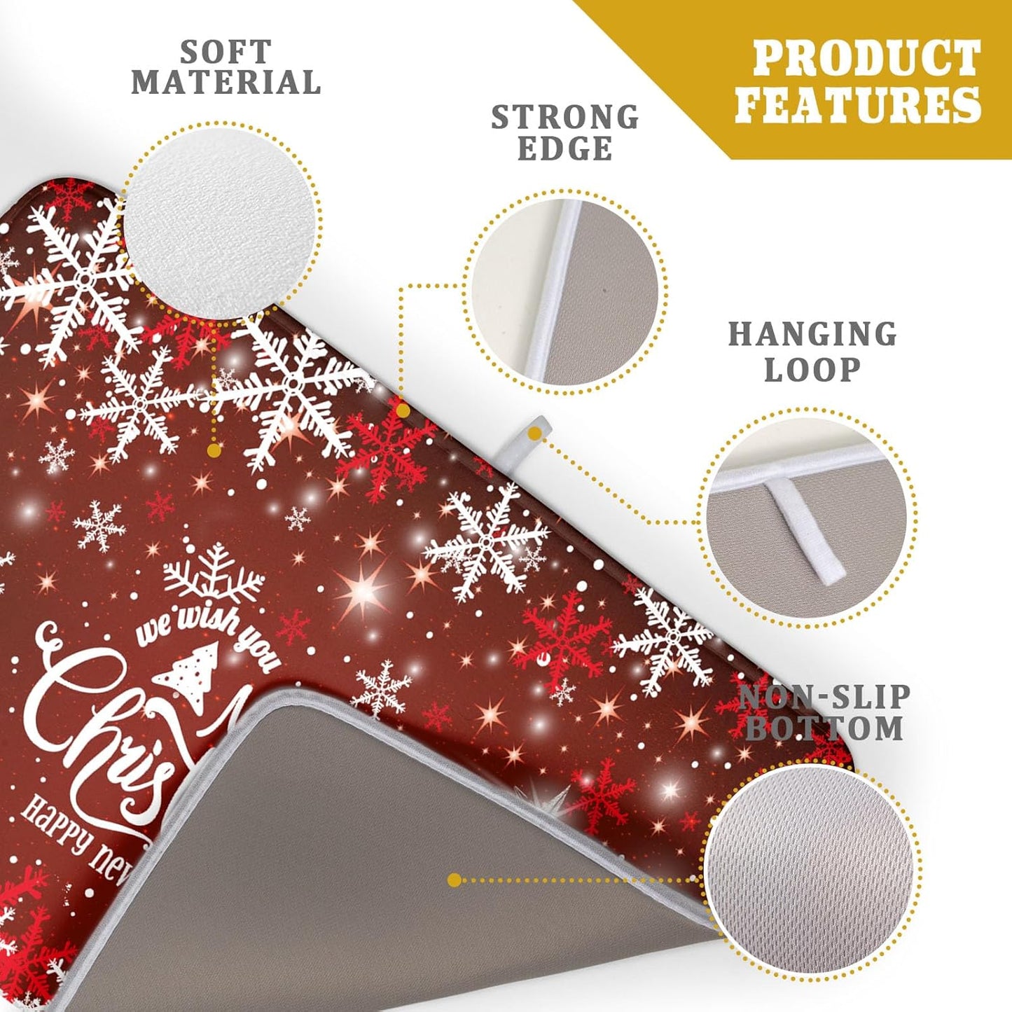 Happy New Year Red Dish Drying Mat for Kitchen Counter,Merry Christmas Tree Snowflake Drying Mat 18 x 24 Inch with High Absorbent Reversible Microfiber Dish Drying Pad Drainer Mat for Coffee Bar