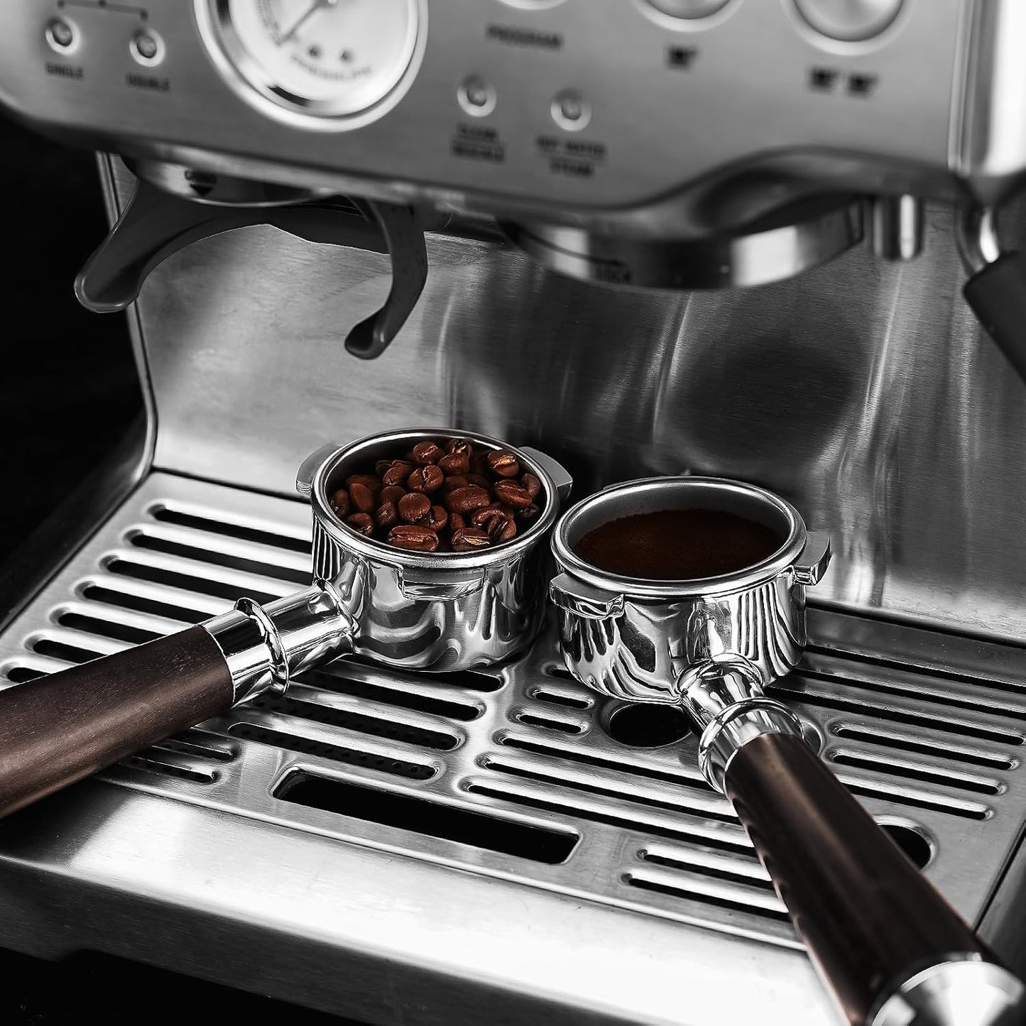 54mm Espresso Bottomless Portafilter with 3 Ear | Fits 54mm Breville/Sage Barista Espresso Machine | Stainless Steel Basket and Solid Wood Handle | Espresso Accessories