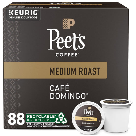 Peet's Coffee, Medium Roast Keurig K-Cup Pods - Café Domingo 88 Count (4 Boxes of 22 K-Cup Pods)