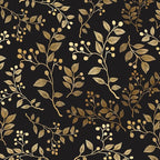 Dark Floral Peel and Stick Wallpaper, Vintage Gold Leaf Self-Adhesive Contact by VOLEAARWALLPAPER