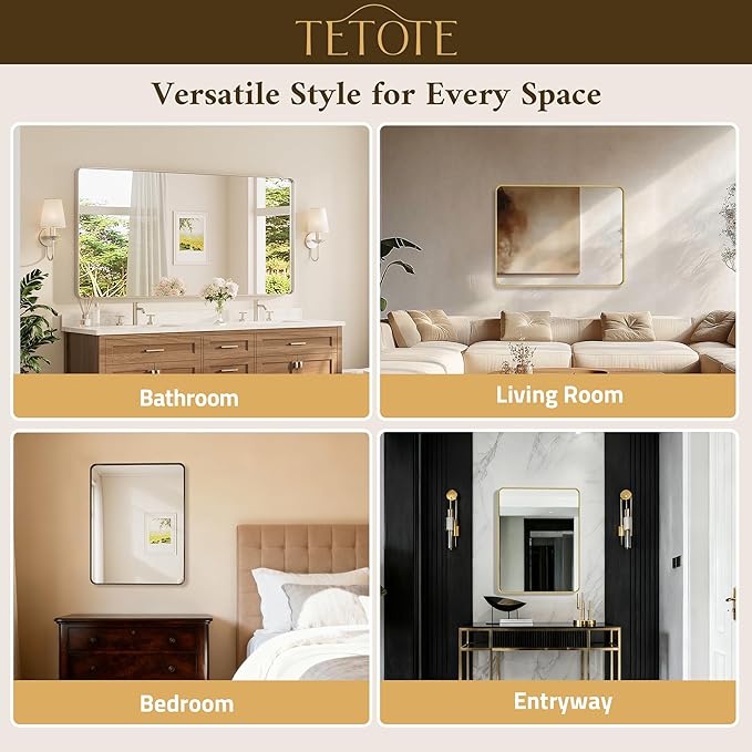 TETOTE 48 x 24 Inch Black Frame Mirror, Bathroom Vanity Mirror - Image 6