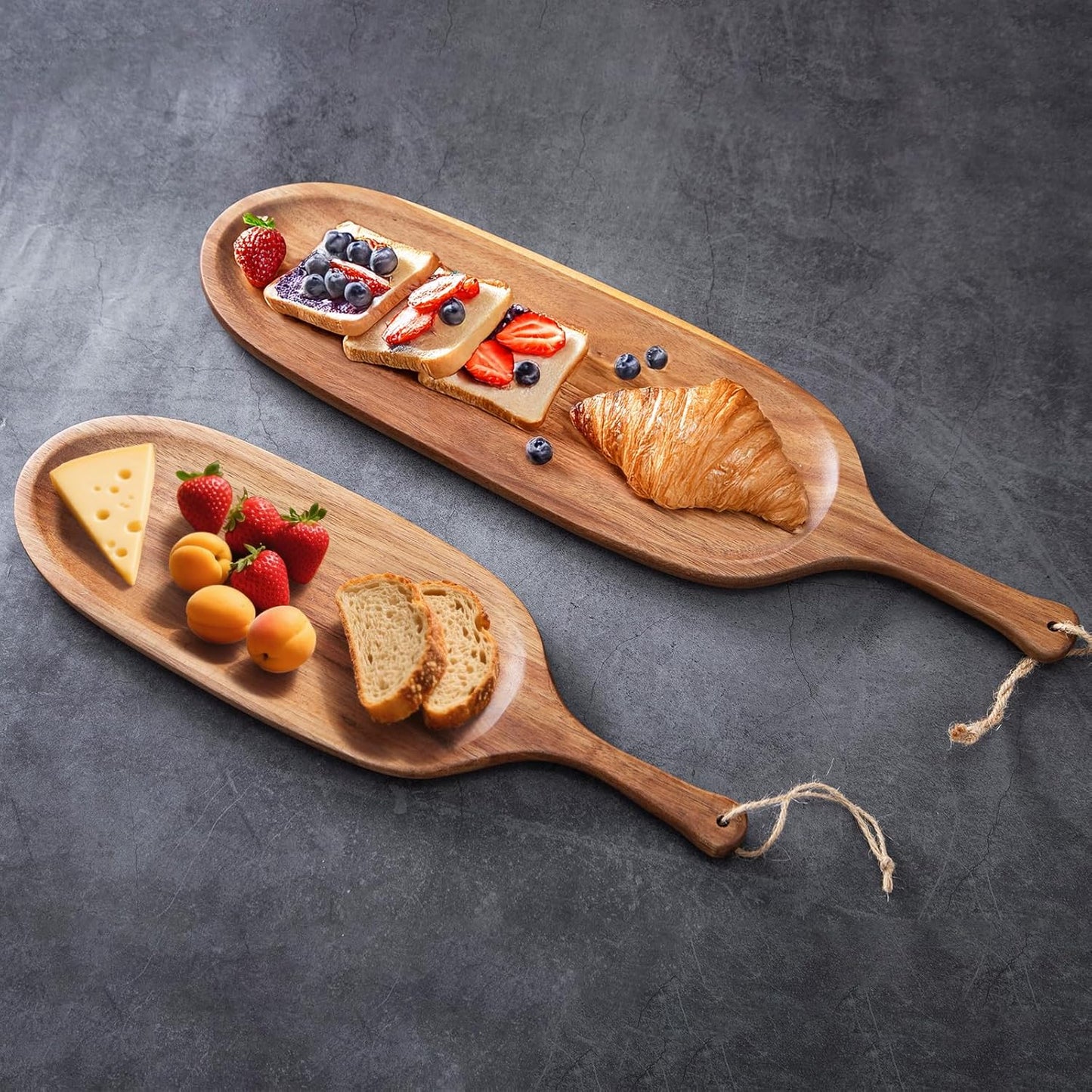 Wooden Serving Tray with Handle 2pcs Serving Plates for Meal Christmas Dinner Plates Wood Cheese Charcuterie Board for Food Meat Acacia Wood Platers for Bread Appetizer Snack(20.5" and 16.5")