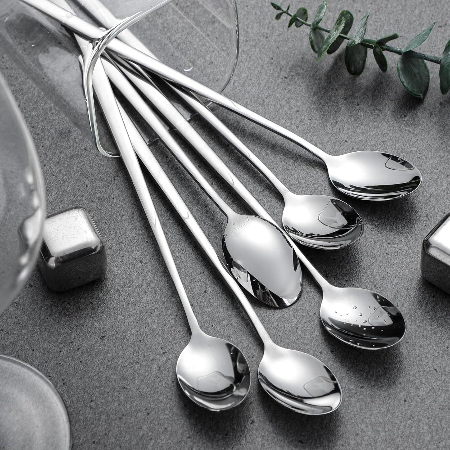 Ice Tea Spoon Set of 6 Stainless Steel Coffee Stirrers Spoons Cocktail Stir Sticks Spoons with Long Handle for Bar Coffee Cocktail