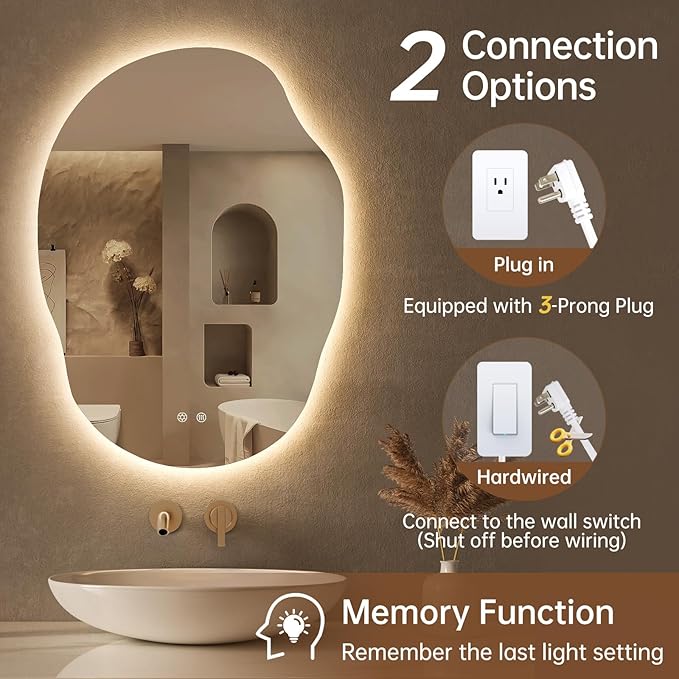 LOVESPEJO Irregular Backlit Mirror Bathroom 25x35 Inch, Asymmetrical LED - Image 9