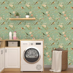 Laatse Green Floral Wallpaper Peel and Stick Bird Wallpaper Pink Flower Contact - Image 3