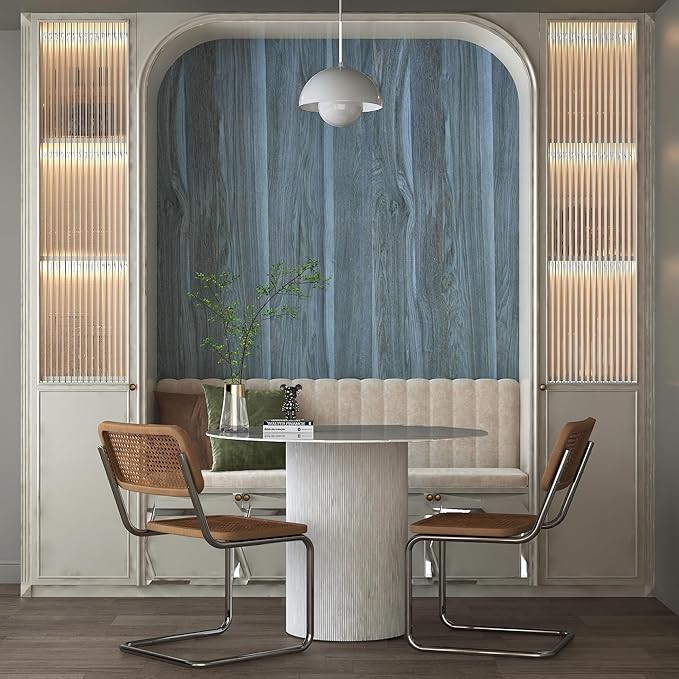 BOMENG Blue Wood Grain Wallpaper Peel and Stick Peacock Contact Paper - Image 9