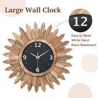 Honiway Large Wall Clock Battery Operated 21 in Rustic Wood Boho Sunburst - Image 3