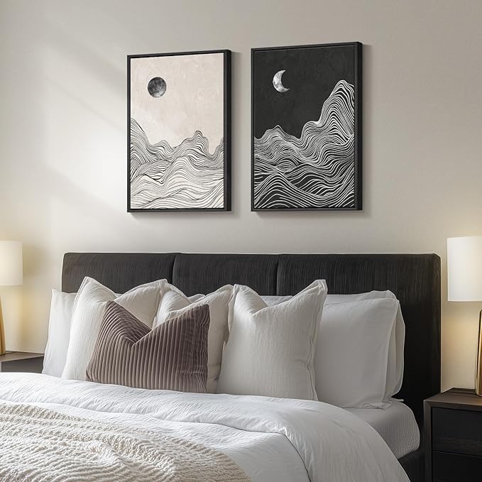 Framed Black and White Abstract Wall Art, 2 Piece Modern Canvas Prints - Image 2