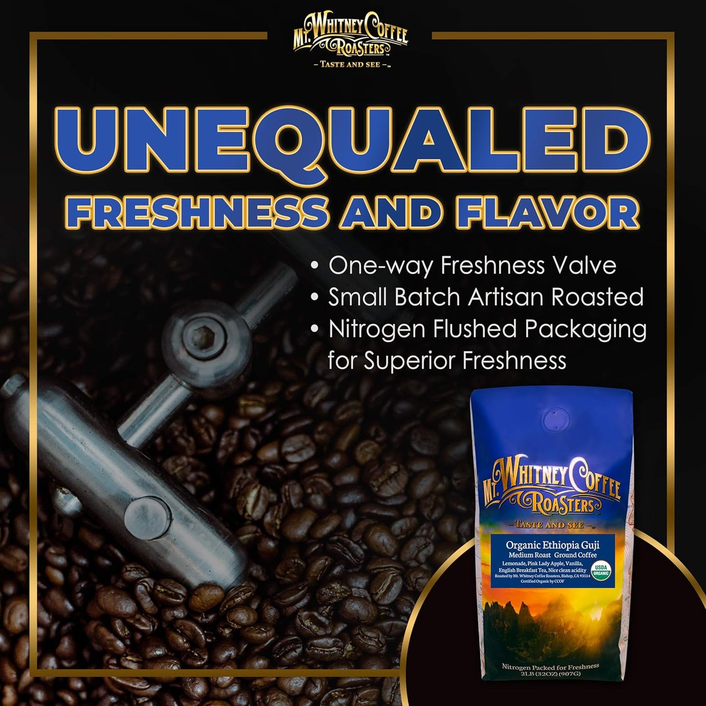 Mt. Whitney Organic Ethiopia Guji Coffee (Ground, 2 Lb)