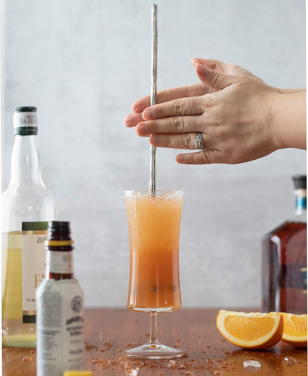 Piña Barware Swizzle Stick Stirrer - Stainless Steel with Handmade Wood-Grain Finish (Regular Width, One Swizzle Stick)