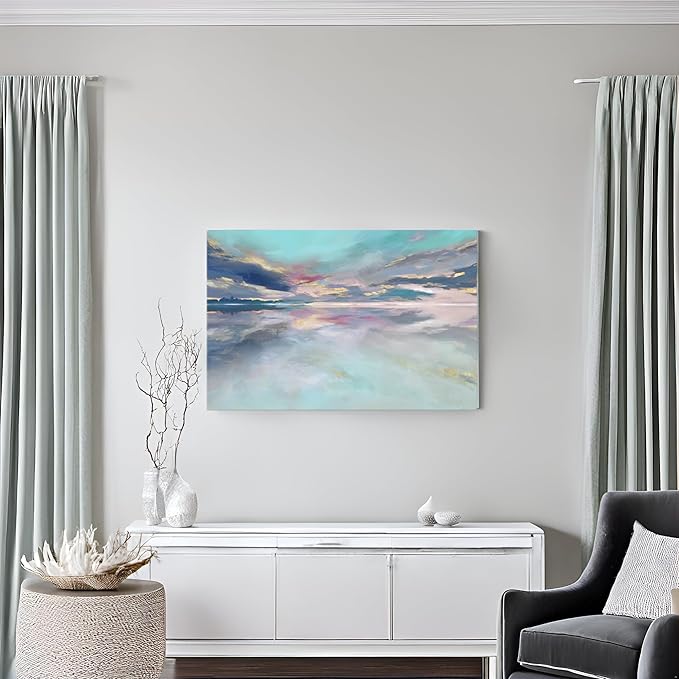 Goldfoilart Beach Abstract Wall Art Teal Green and Gold Decor Ocean Canvas - Image 3