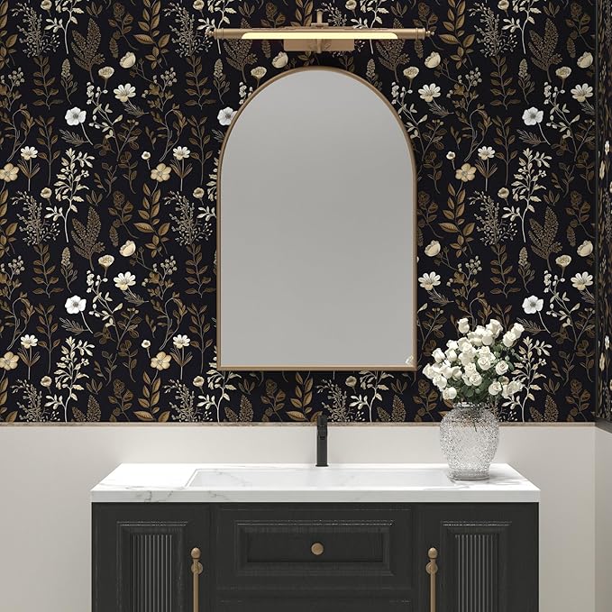 Dark Taupe Floral Peel and Stick Wallpaper, 17.5In x 197In Vintage Black Golden - Image 4