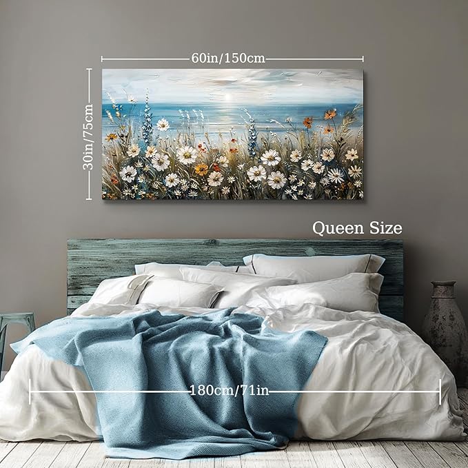 SERIMINO Coastal Landscape Wall Art Prints, Beach Daisy Large Canvas Prints - Image 4