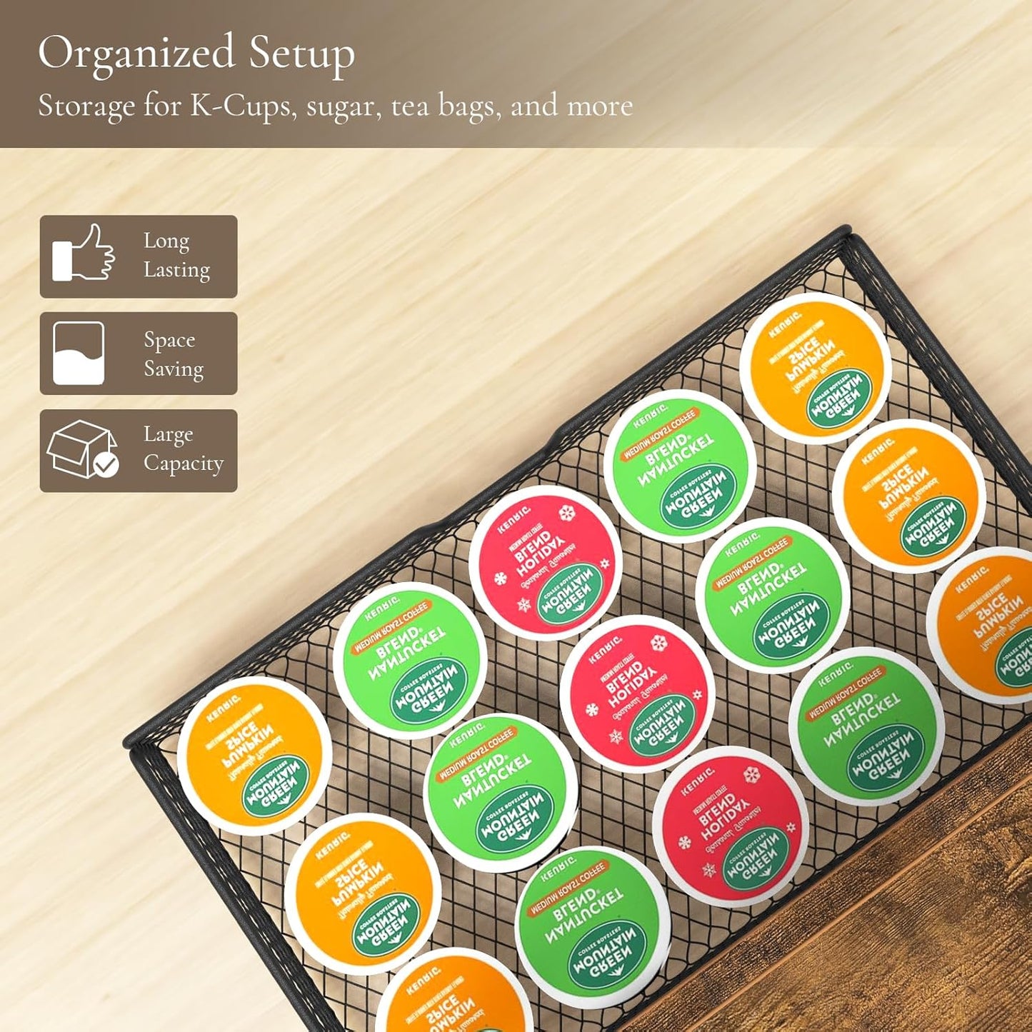 Coffee Bar Organizer, 3 Tier Coffee Station Organizer for Countertop, Mug Cup Holder Stand with 12 Hooks, with K Cup Storage Drawer, Tea Organizers Accessories for Home Office